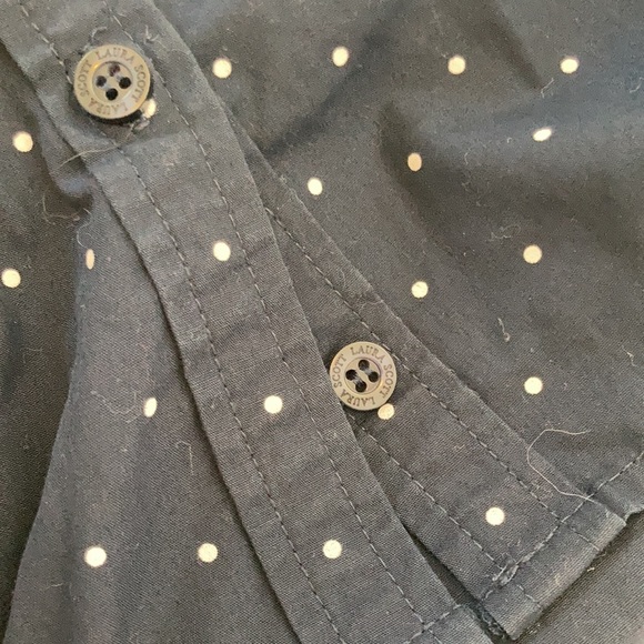 Laura Scott navy and white collared button front button up button down shirt top - Picture 8 of 17